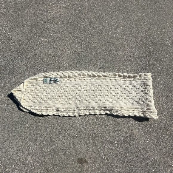 Aran Crafts Cable Knit Scarf 100% Merino Wool Ireland White - Picture 1 of 7